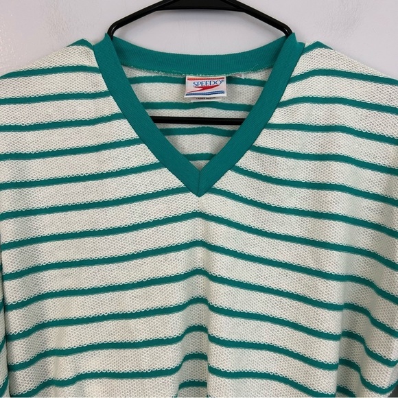 Vintage Speedo Green & White Striped Dolman Cuffed Blouse Size Medium - Picture 2 of 11
